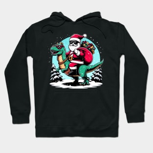 Funny Santa riding a Dinosaur with a bag of presents Hoodie